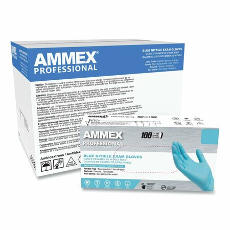 AMMEX PROFESSIONAL Nitrile Exam Gloves, 3 mil Palm, Nitrile, Powder-Free, XL, 1000 PK, Light Blue APFN48100